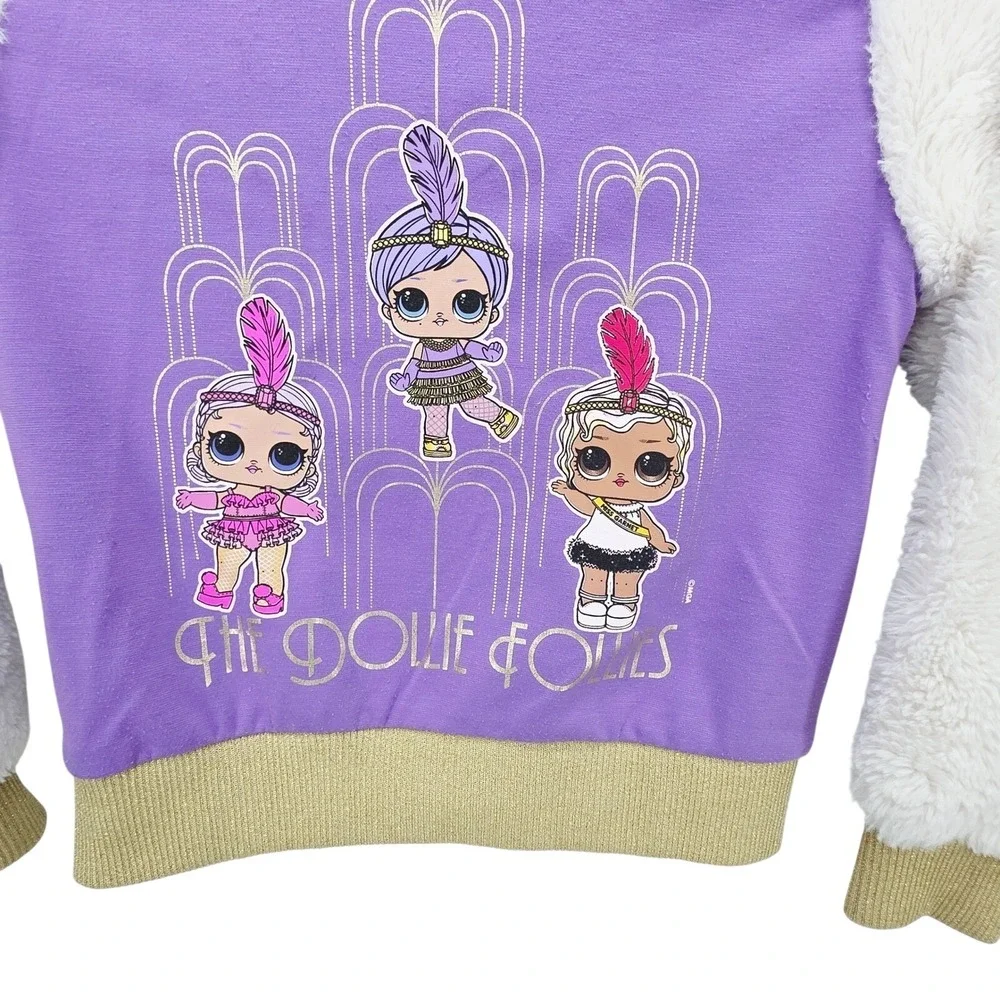 LOL Surprise‎ Girls Purple Fuzzy Sleeve Bomber Jacket Kids M 7/8